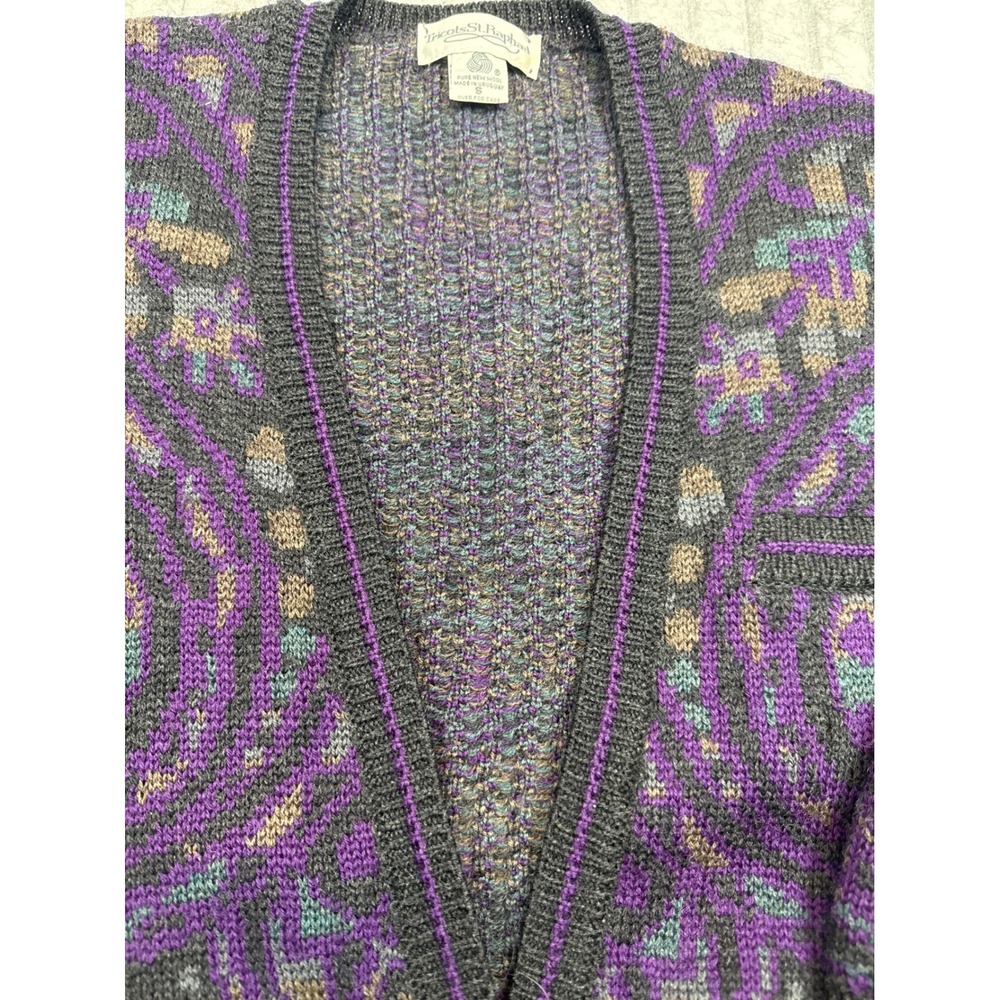 Tricots St. Raphael Vintage Wool Paisley Cardigan Sweater Purple Grey Mens Small
